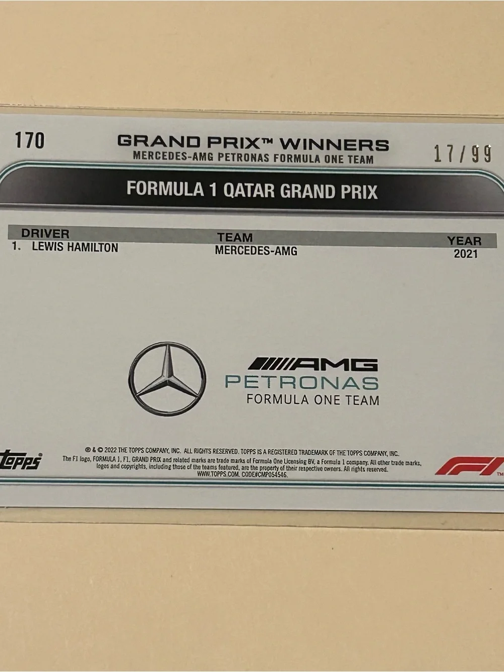 Lewis Hamilton Mercedes Formula 1 Trading Card - Blue & Black